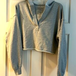 Aerie Gray Crop Top Hoodie